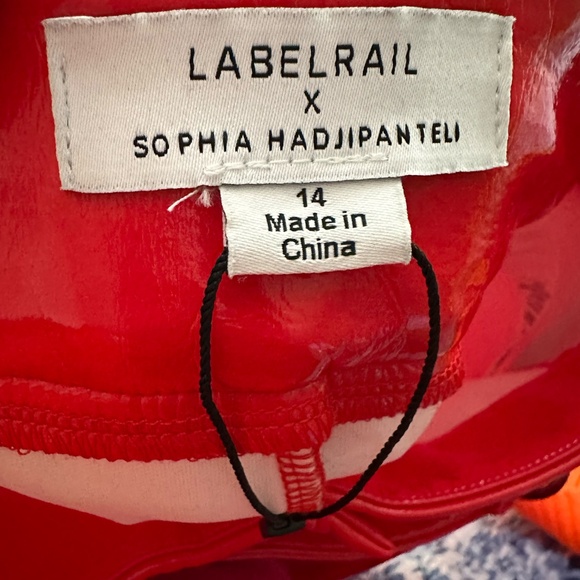 Label Rail X Sophia Hadjipanteu Red Patent Leather pants  with belt in size 14. - Picture 10 of 12